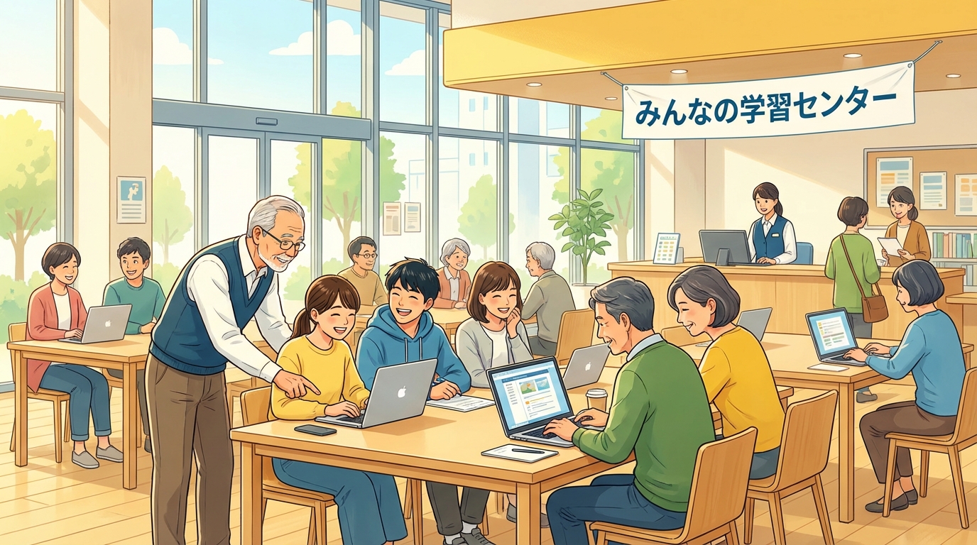 老若男女がパソコンに取り組む地域学習センターの様子
